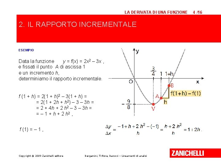 LA DERIVATA DI UNA FUNZIONE 4 /16 2. IL RAPPORTO INCREMENTALE ESEMPIO Data la