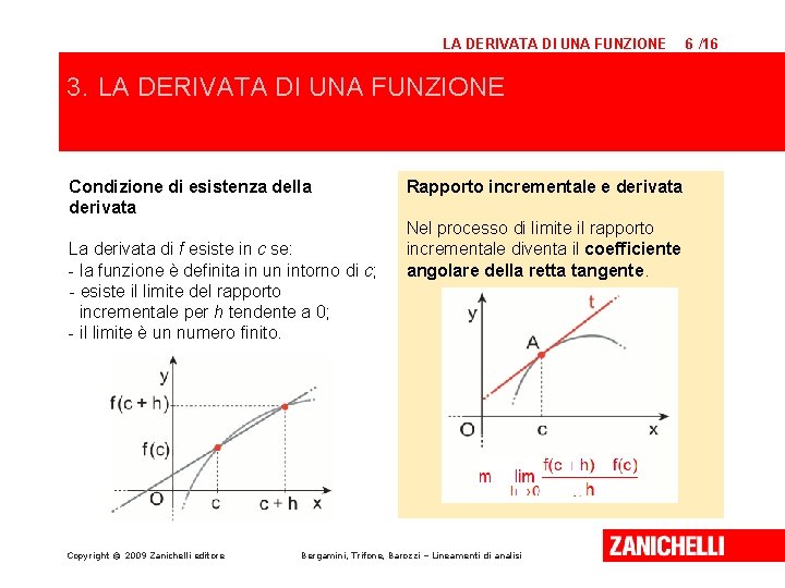 LA DERIVATA DI UNA FUNZIONE 3. LA DERIVATA DI UNA FUNZIONE Condizione di esistenza