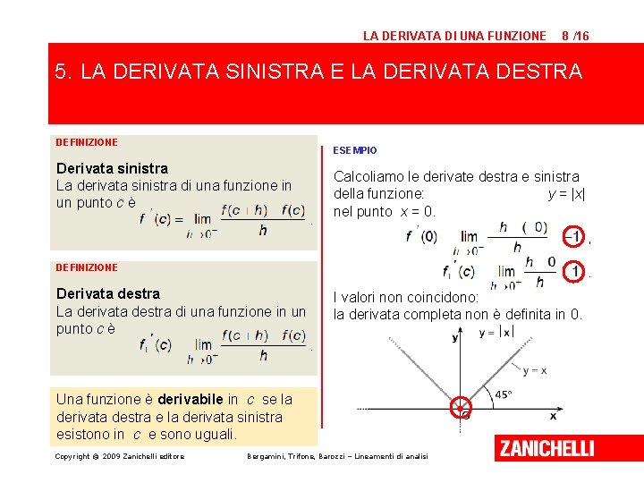 LA DERIVATA DI UNA FUNZIONE 8 /16 5. LA DERIVATA SINISTRA E LA DERIVATA