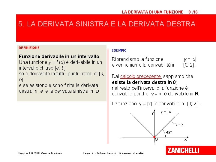 LA DERIVATA DI UNA FUNZIONE 9 /16 5. LA DERIVATA SINISTRA E LA DERIVATA