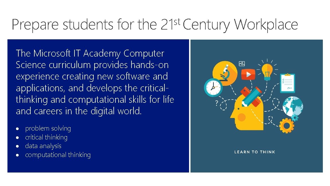 Prepare students for the st 21 Century The Microsoft IT Academy Computer Science curriculum