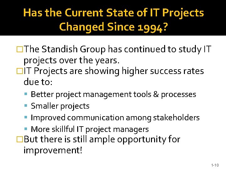 Has the Current State of IT Projects Changed Since 1994? �The Standish Group has