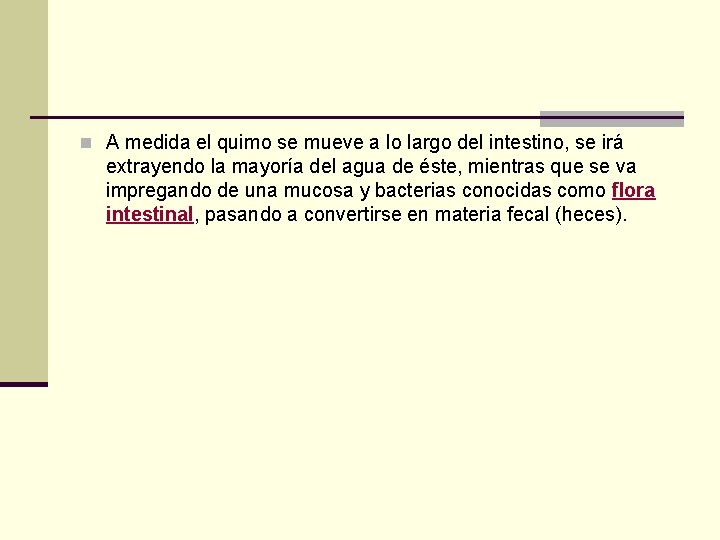 n A medida el quimo se mueve a lo largo del intestino, se irá