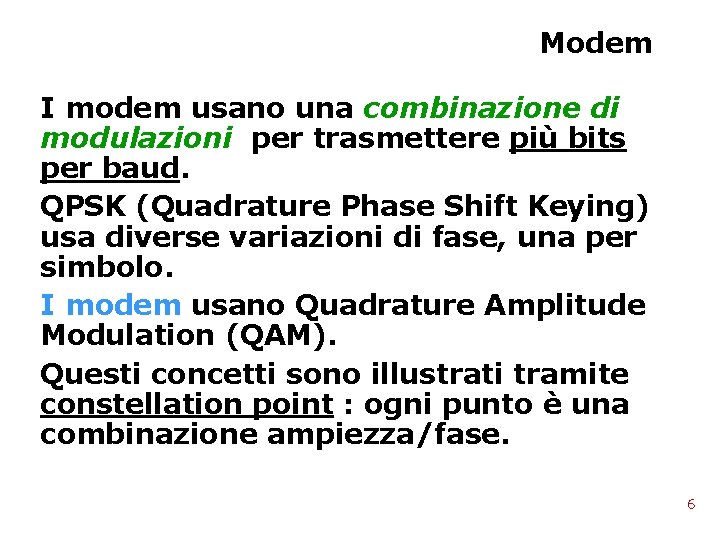 Modem I modem usano una combinazione di modulazioni per trasmettere più bits per baud.