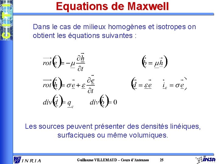 Equations de Maxwell Dans le cas de milieux homogènes et isotropes on obtient les Equations de Maxwell Dans le cas de milieux homogènes et isotropes on obtient les