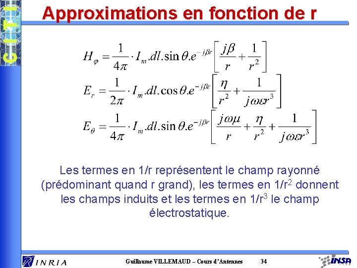 Approximations en fonction de r Les termes en 1/r représentent le champ rayonné (prédominant