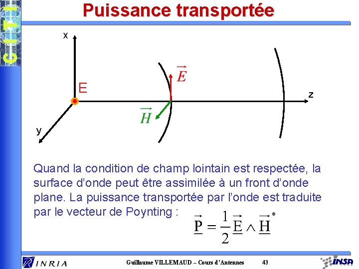 Puissance transportée x E z y Quand la condition de champ lointain est respectée,