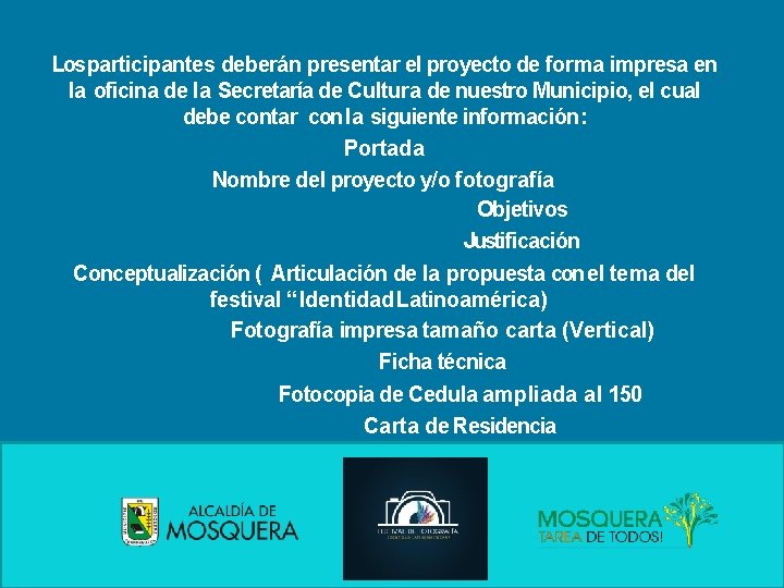 Los participantes deberán presentar el proyecto de forma impresa en la oficina de la