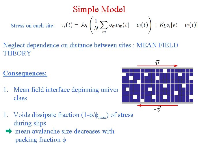 Simple Model Stress on each site: Neglect dependence on distance between sites : MEAN