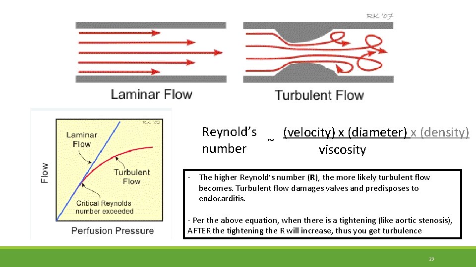 Reynold’s (velocity) x (diameter) x (density) number ~ viscosity - The higher Reynold’s number Reynold’s (velocity) x (diameter) x (density) number ~ viscosity - The higher Reynold’s number