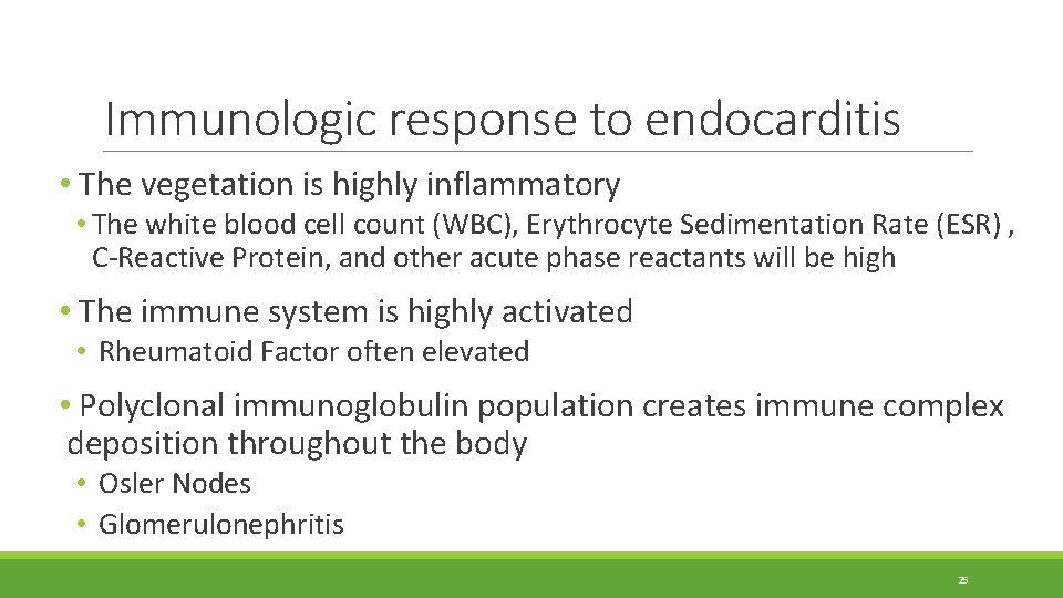 Immunologic response to endocarditis • The vegetation is highly inflammatory • The white blood Immunologic response to endocarditis • The vegetation is highly inflammatory • The white blood