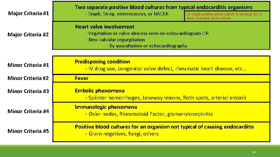 Major Criteria #1 Two separate positive blood cultures from typical endocarditis organisms - Staph, Major Criteria #1 Two separate positive blood cultures from typical endocarditis organisms - Staph,