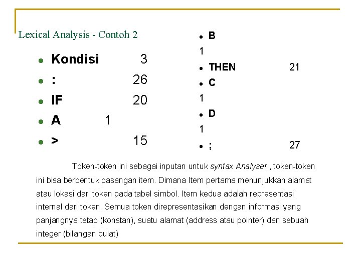 Lexical Analysis - Contoh 2 l Kondisi l 3 l : 26 l IF