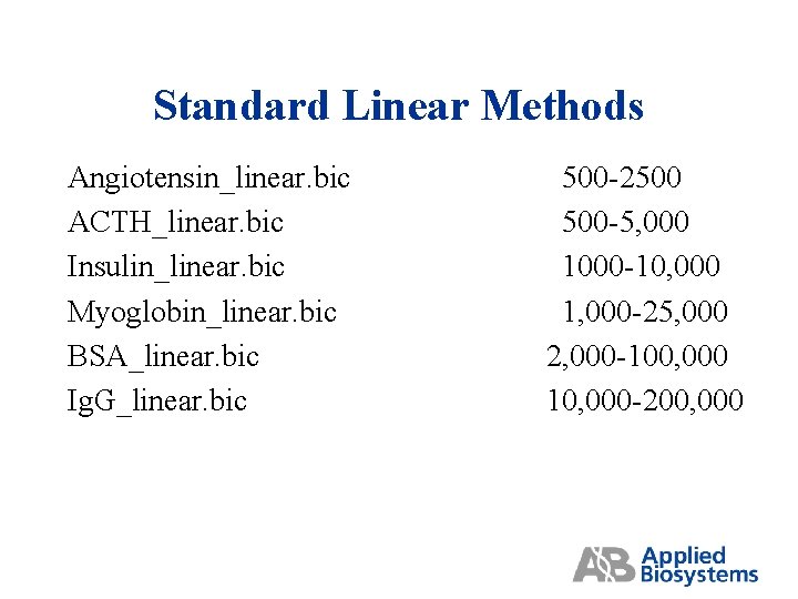 Standard Linear Methods Angiotensin_linear. bic ACTH_linear. bic Insulin_linear. bic Myoglobin_linear. bic BSA_linear. bic Ig.