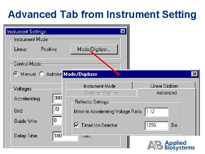 Advanced Tab from Instrument Setting 