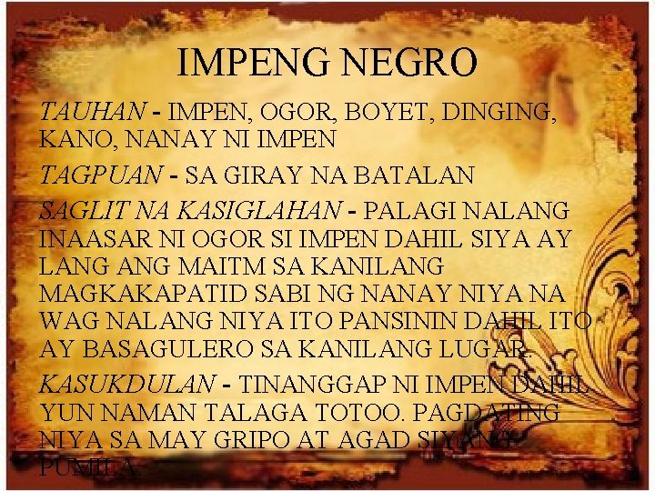 IMPENG NEGRO TAUHAN - IMPEN, OGOR, BOYET, DINGING, KANO, NANAY NI IMPEN TAGPUAN -