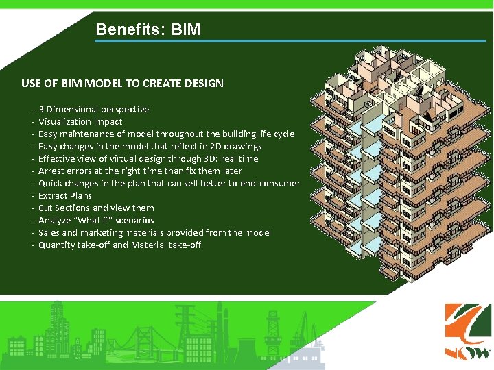 Benefits: BIM USE OF BIM MODEL TO CREATE DESIGN - 3 Dimensional perspective -