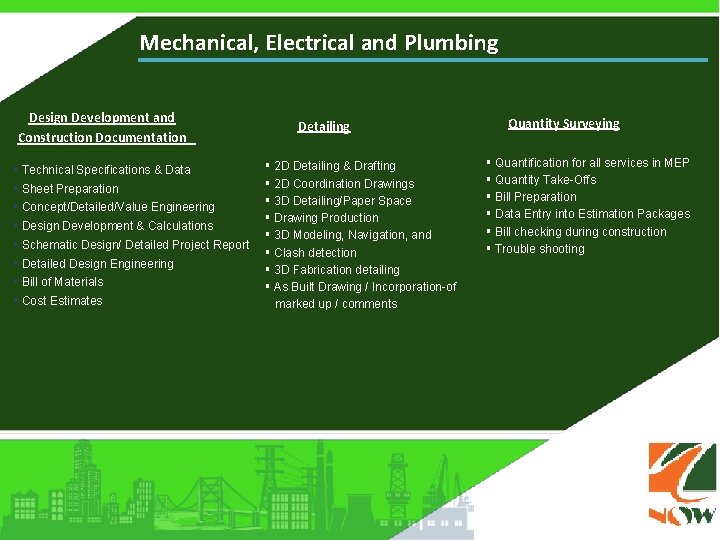 Mechanical, Electrical and Plumbing Design Development and Construction Documentation § Technical Specifications & Data