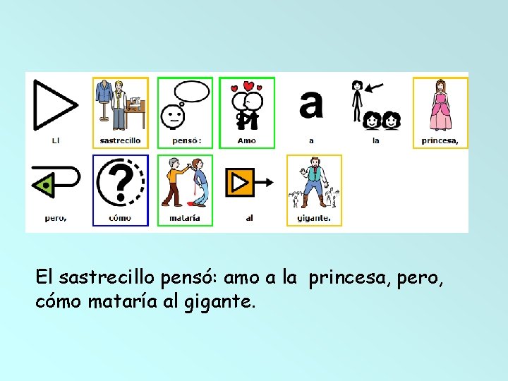 El sastrecillo pensó: amo a la princesa, pero, cómo mataría al gigante. El sastrecillo pensó: amo a la princesa, pero, cómo mataría al gigante.