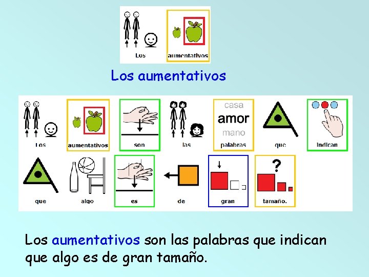 Los aumentativos son las palabras que indican que algo es de gran tamaño. Los aumentativos son las palabras que indican que algo es de gran tamaño.