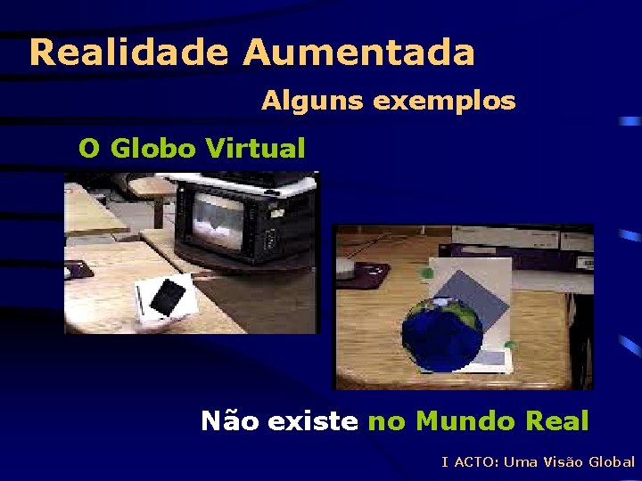 Realidade Aumentada Alguns exemplos O Globo Virtual Não existe no Mundo Real I ACTO: