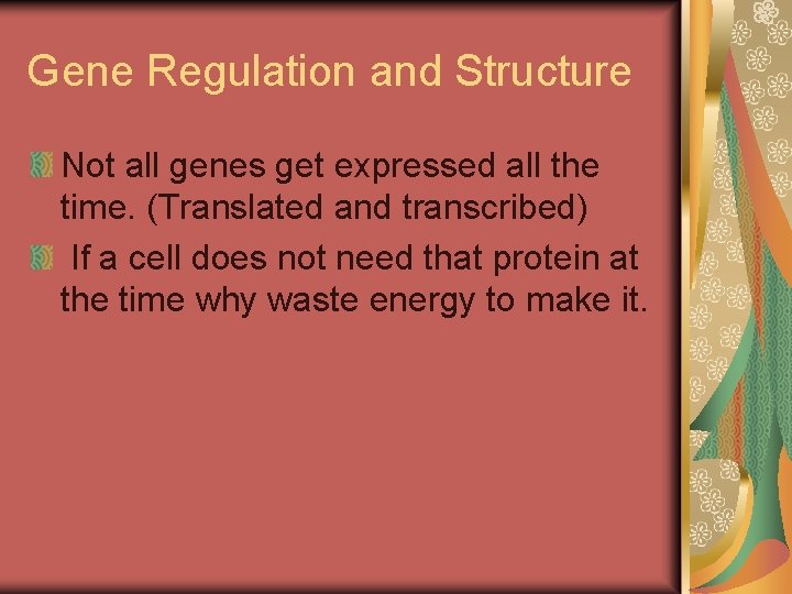 Gene Regulation and Structure Not all genes get expressed all the time. (Translated and Gene Regulation and Structure Not all genes get expressed all the time. (Translated and