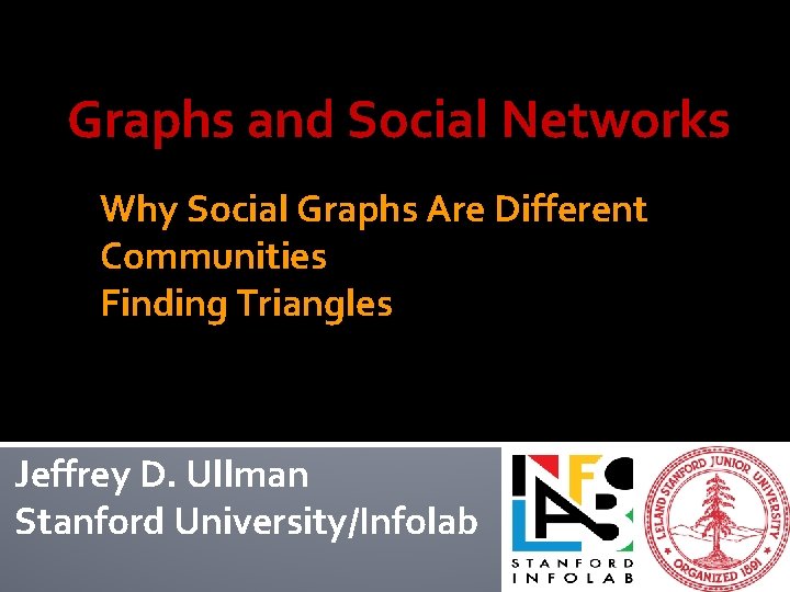 Graphs and Social Networks Why Social Graphs Are Different Communities Finding Triangles Jeffrey D.