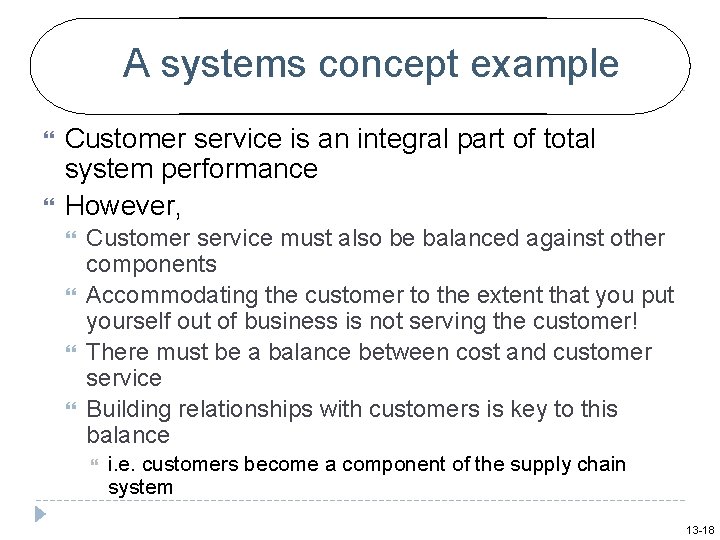 A systems concept example Customer service is an integral part of total system performance