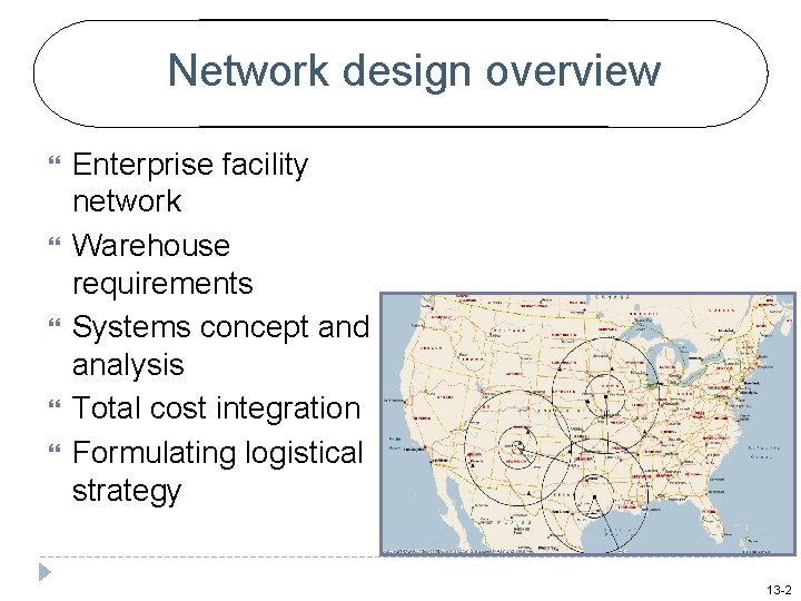 Network design overview Enterprise facility network Warehouse requirements Systems concept and analysis Total cost