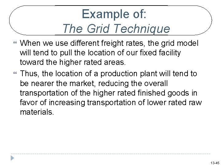 Example of: The Grid Technique When we use different freight rates, the grid model