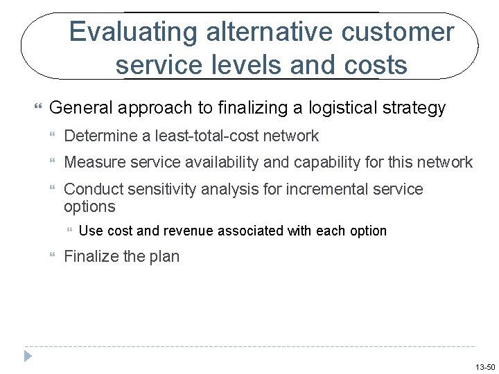 Evaluating alternative customer service levels and costs General approach to finalizing a logistical strategy