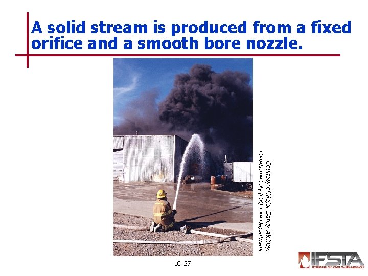 A solid stream is produced from a fixed orifice and a smooth bore nozzle.