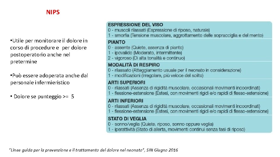 NIPS • Utile per monitorare il dolore in corso di procedure e per dolore