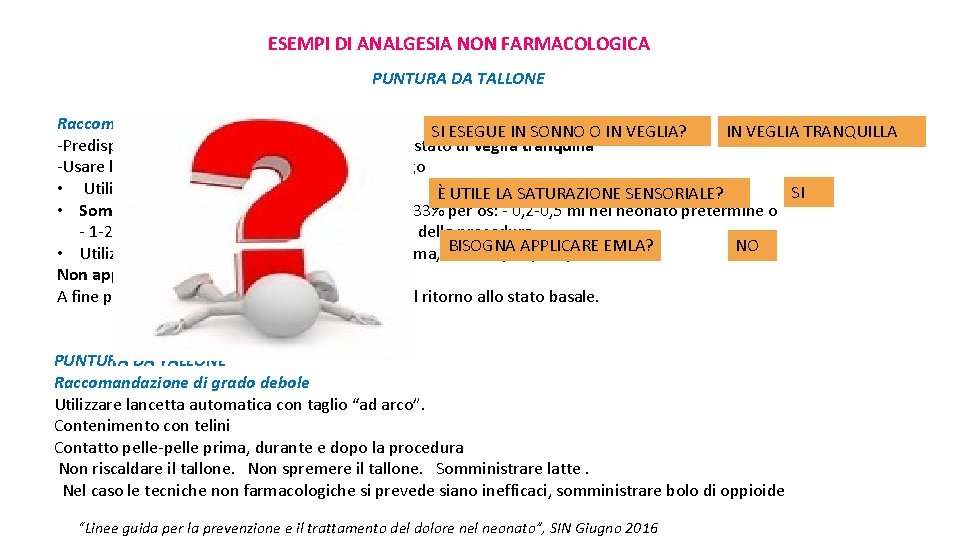 ESEMPI DI ANALGESIA NON FARMACOLOGICA PUNTURA DA TALLONE Raccomandazione di grado forte SI ESEGUE
