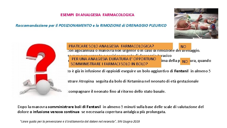 ESEMPI DI ANALGESIA FARMACOLOGICA Raccomandazione per il POSIZIONAMENTO e la RIMOZIONE di DRENAGGIO PLEURICO
