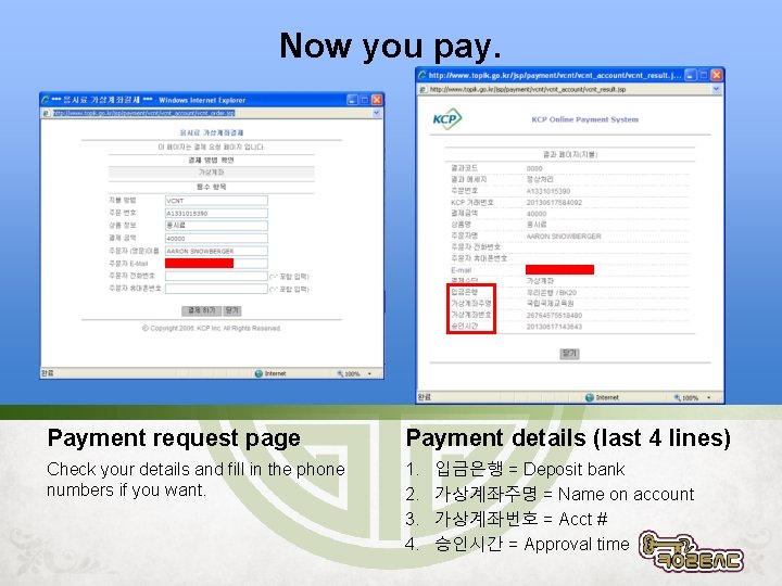 Now you pay. Payment request page Payment details (last 4 lines) Check your details