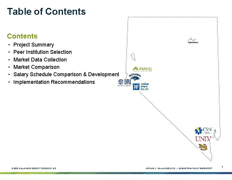 Table of Contents • • • Project Summary Peer Institution Selection Market Data Collection Table of Contents • • • Project Summary Peer Institution Selection Market Data Collection