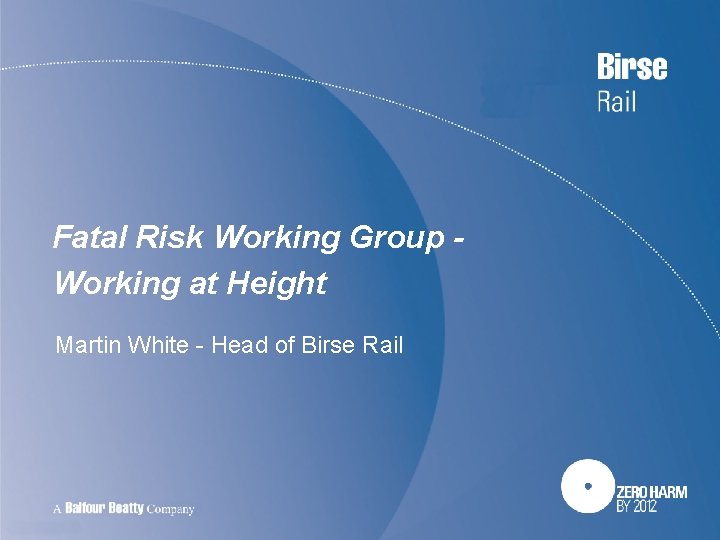 Fatal Risk Working Group Working at Height Martin White - Head of Birse Rail