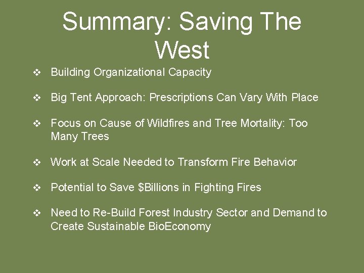 Summary: Saving The West v Building Organizational Capacity v Big Tent Approach: Prescriptions Can