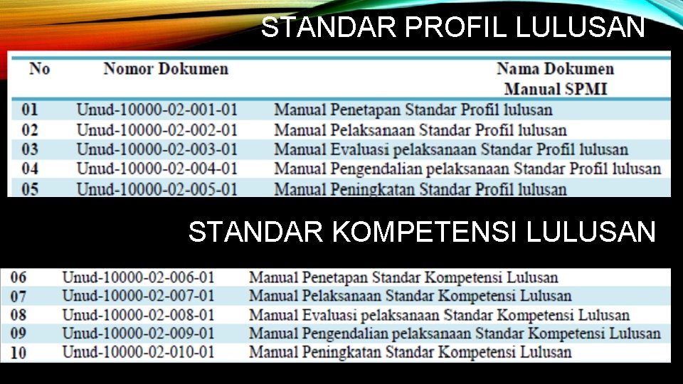 STANDAR PROFIL LULUSAN STANDAR KOMPETENSI LULUSAN 