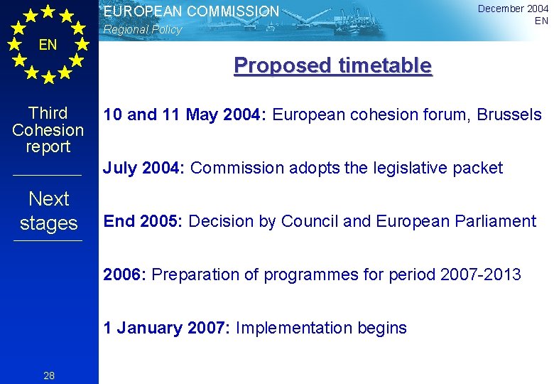 EUROPEAN COMMISSION Regional Policy December 2004 EN EN Proposed timetable Third Cohesion report 10