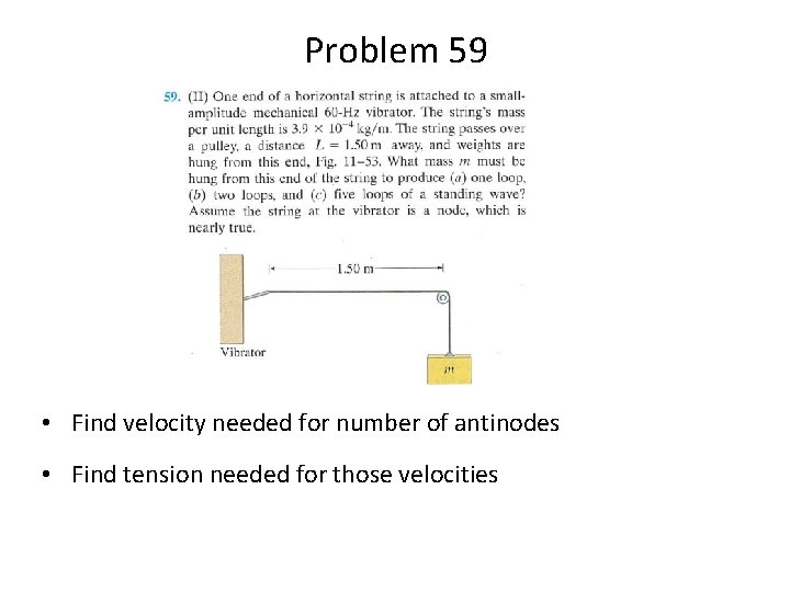 Problem 59 • Find velocity needed for number of antinodes • Find tension needed