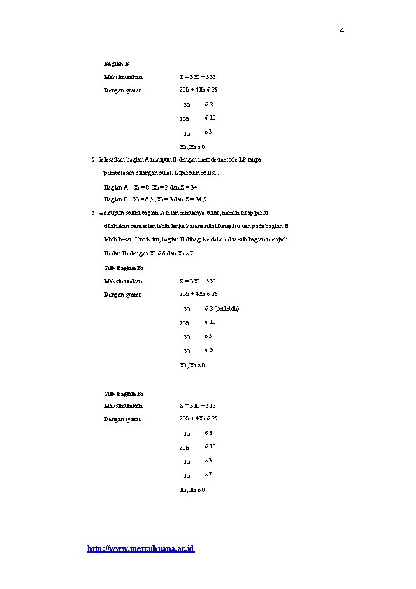 4 Bagian B Maksimumkan Z = 3 X 1 + 5 X 2 Dengan