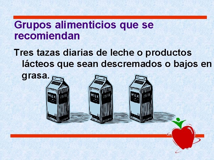 Grupos alimenticios que se recomiendan Tres tazas diarias de leche o productos lácteos que Grupos alimenticios que se recomiendan Tres tazas diarias de leche o productos lácteos que