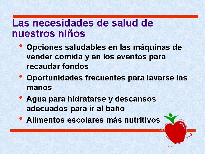 Las necesidades de salud de nuestros niños • Opciones saludables en las máquinas de Las necesidades de salud de nuestros niños • Opciones saludables en las máquinas de