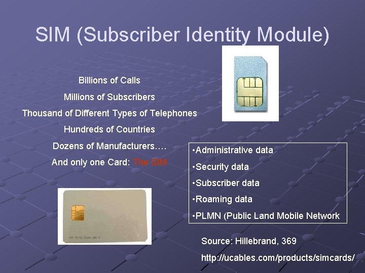 SIM (Subscriber Identity Module) Billions of Calls Millions of Subscribers Thousand of Different Types SIM (Subscriber Identity Module) Billions of Calls Millions of Subscribers Thousand of Different Types