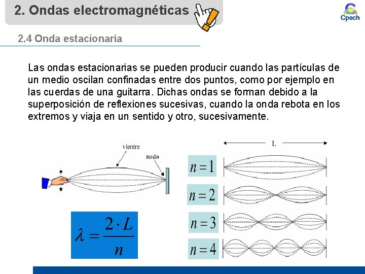 2. Ondas electromagnéticas 2. 4 Onda estacionaria Las ondas estacionarias se pueden producir cuando