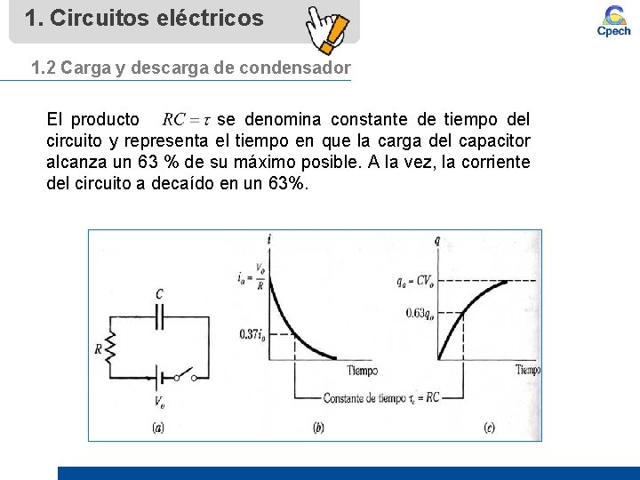 1. Circuitos eléctricos 1. 2 Carga y descarga de condensador El producto se denomina