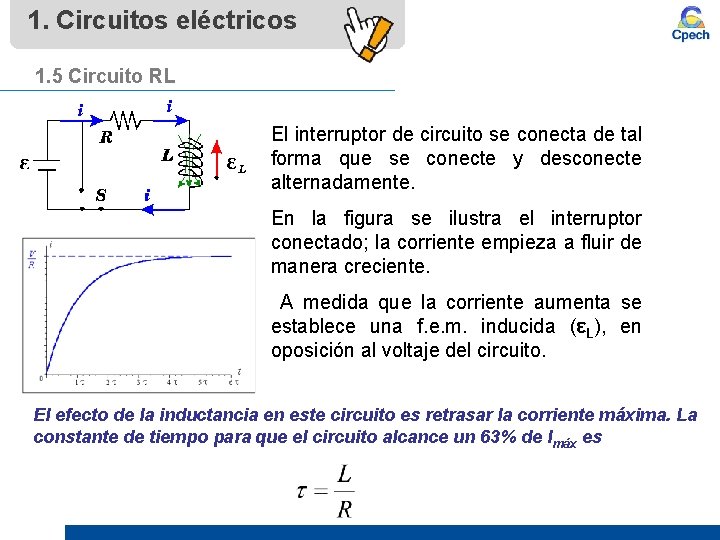 1. Circuitos eléctricos 1. 5 Circuito RL El interruptor de circuito se conecta de