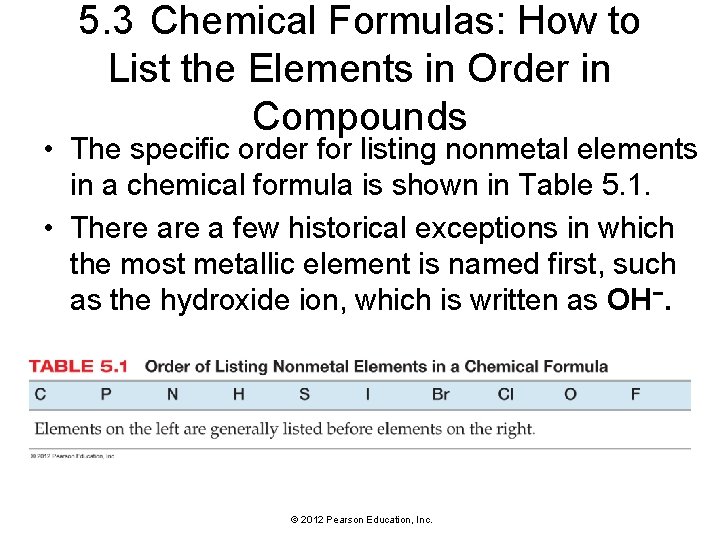 5. 3 Chemical Formulas: How to List the Elements in Order in Compounds •